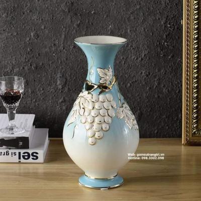 BỘ 3 BÌNH BĂNG SỨ XANH HỌA TIẾT CHÙM NHO